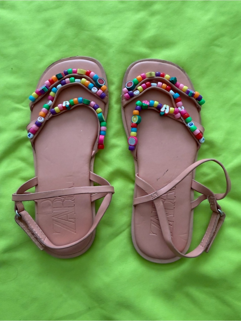 Zara Pink Nude Sandals with Multicolor Bead Straps